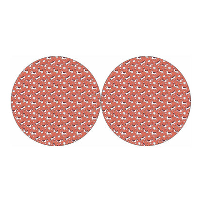 Orange Doodle Bull Terrier Pattern Print Car Coasters