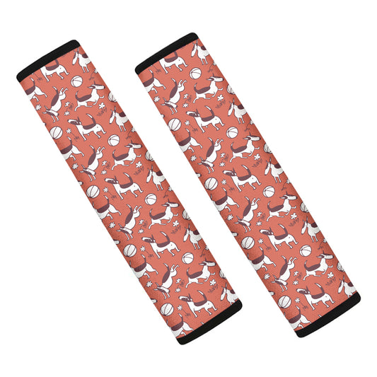 Orange Doodle Bull Terrier Pattern Print Car Seat Belt Covers