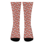 Orange Doodle Bull Terrier Pattern Print Crew Socks