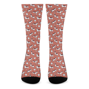 Orange Doodle Bull Terrier Pattern Print Crew Socks