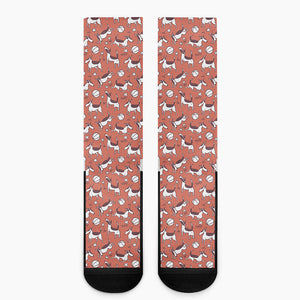 Orange Doodle Bull Terrier Pattern Print Crew Socks