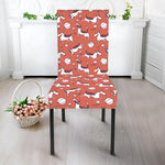 Orange Doodle Bull Terrier Pattern Print Dining Chair Slipcover