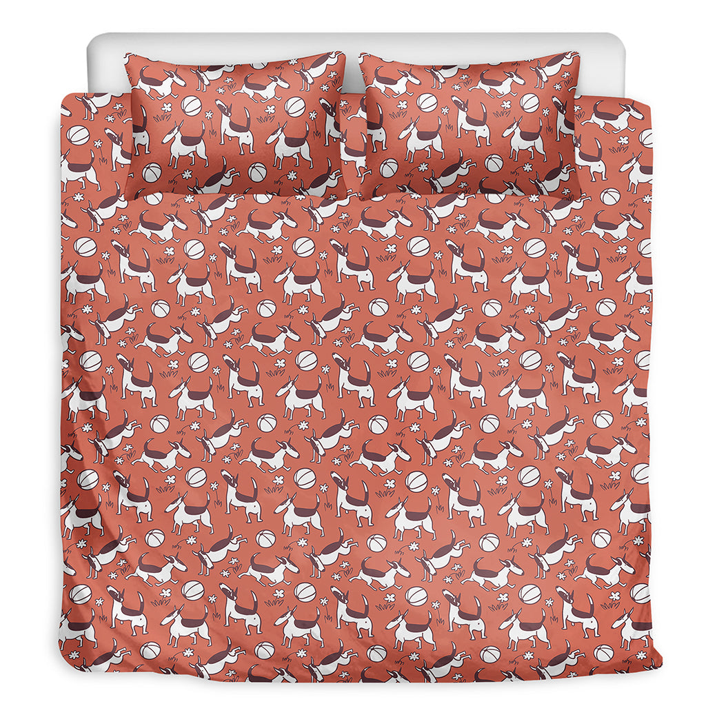 Orange Doodle Bull Terrier Pattern Print Duvet Cover Bedding Set