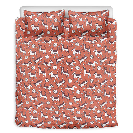 Orange Doodle Bull Terrier Pattern Print Duvet Cover Bedding Set