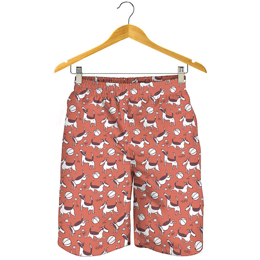 Orange Doodle Bull Terrier Pattern Print Men's Shorts