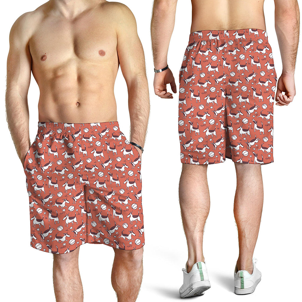 Orange Doodle Bull Terrier Pattern Print Men's Shorts