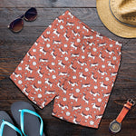 Orange Doodle Bull Terrier Pattern Print Men's Shorts