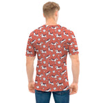 Orange Doodle Bull Terrier Pattern Print Men's T-Shirt