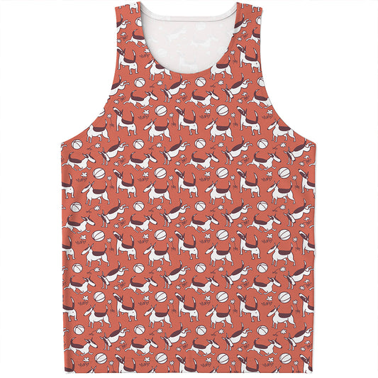 Orange Doodle Bull Terrier Pattern Print Men's Tank Top