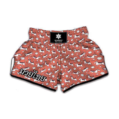 Orange Doodle Bull Terrier Pattern Print Muay Thai Boxing Shorts