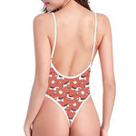 Orange Doodle Bull Terrier Pattern Print One Piece High Cut Swimsuit