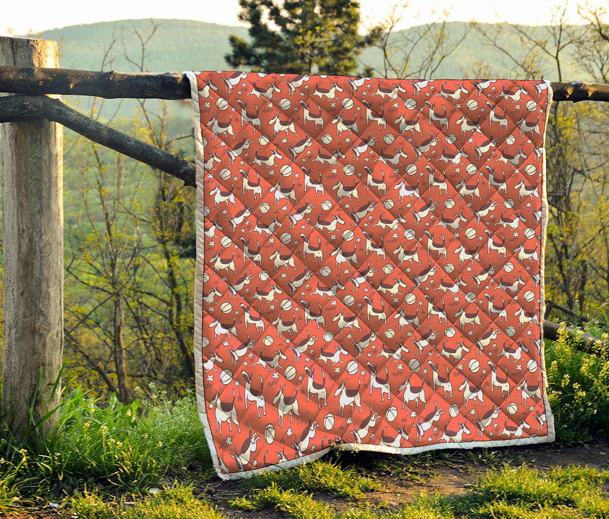 Orange Doodle Bull Terrier Pattern Print Quilt