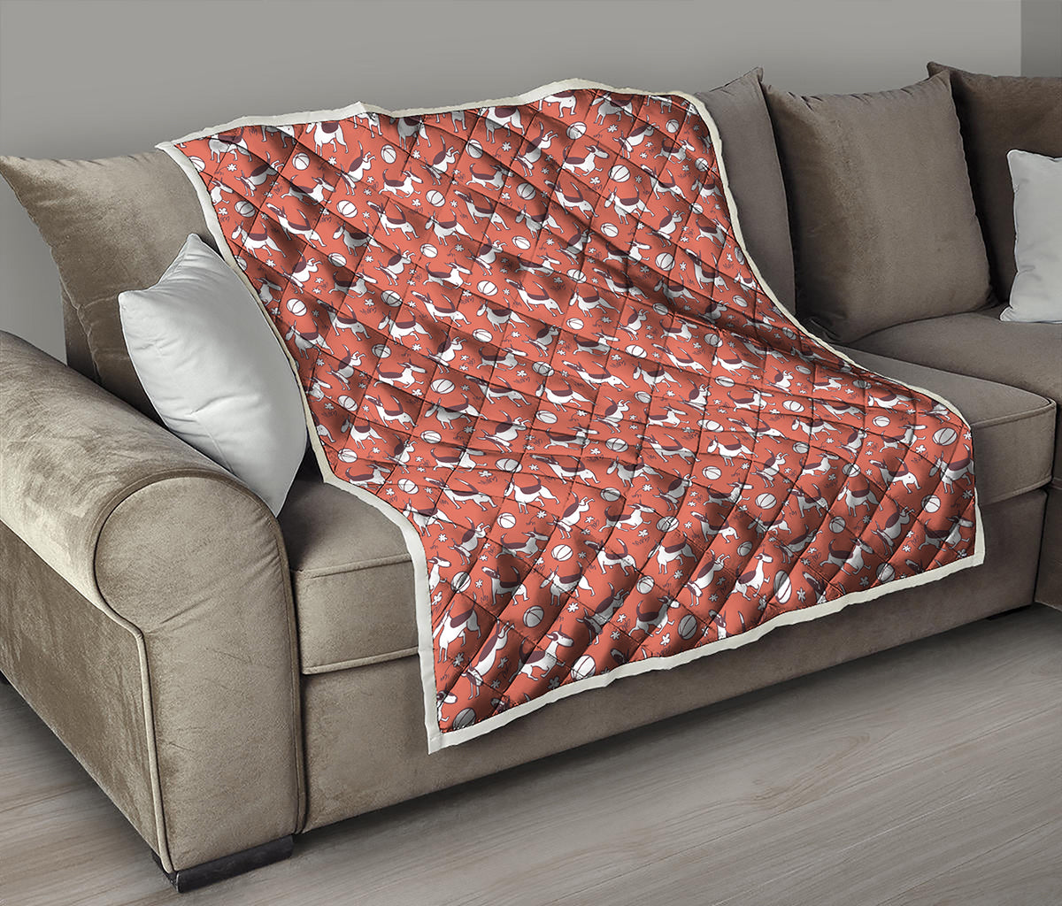 Orange Doodle Bull Terrier Pattern Print Quilt