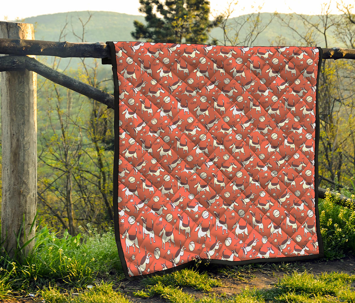 Orange Doodle Bull Terrier Pattern Print Quilt