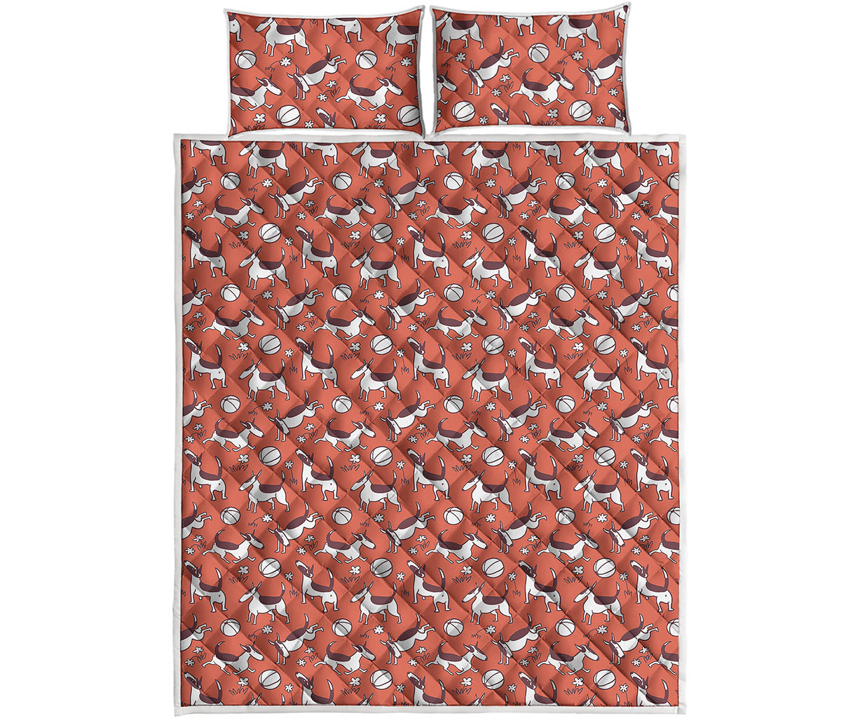 Orange Doodle Bull Terrier Pattern Print Quilt Bed Set