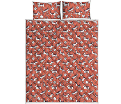 Orange Doodle Bull Terrier Pattern Print Quilt Bed Set