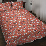 Orange Doodle Bull Terrier Pattern Print Quilt Bed Set