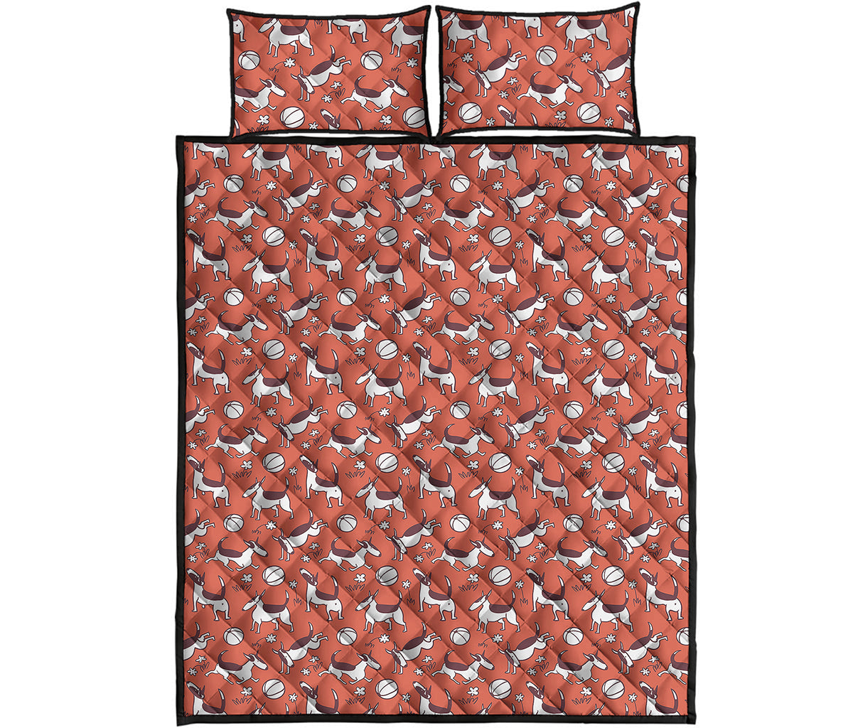 Orange Doodle Bull Terrier Pattern Print Quilt Bed Set
