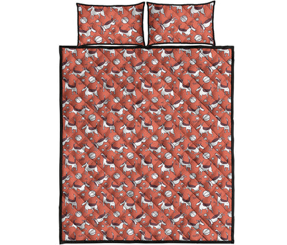 Orange Doodle Bull Terrier Pattern Print Quilt Bed Set