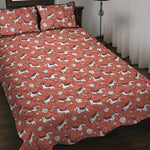 Orange Doodle Bull Terrier Pattern Print Quilt Bed Set