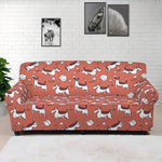 Orange Doodle Bull Terrier Pattern Print Sofa Cover