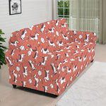 Orange Doodle Bull Terrier Pattern Print Sofa Cover