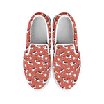 Orange Doodle Bull Terrier Pattern Print White Slip On Shoes