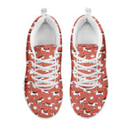 Orange Doodle Bull Terrier Pattern Print White Sneakers