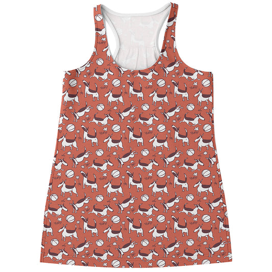 Orange Doodle Bull Terrier Pattern Print Women's Racerback Tank Top