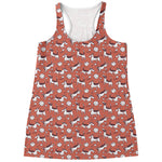 Orange Doodle Bull Terrier Pattern Print Women's Racerback Tank Top