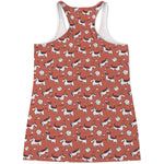 Orange Doodle Bull Terrier Pattern Print Women's Racerback Tank Top