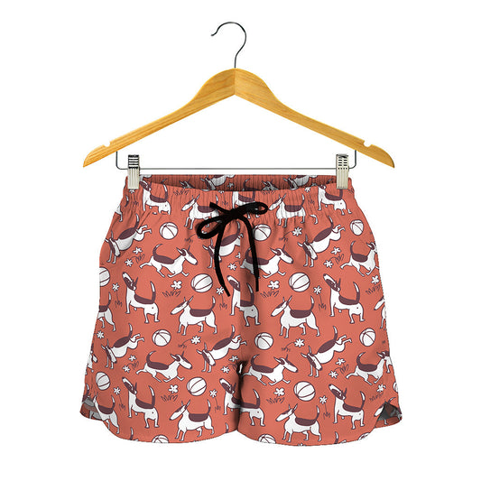 Orange Doodle Bull Terrier Pattern Print Women's Shorts