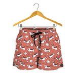 Orange Doodle Bull Terrier Pattern Print Women's Shorts