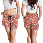 Orange Doodle Bull Terrier Pattern Print Women's Shorts
