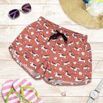 Orange Doodle Bull Terrier Pattern Print Women's Shorts