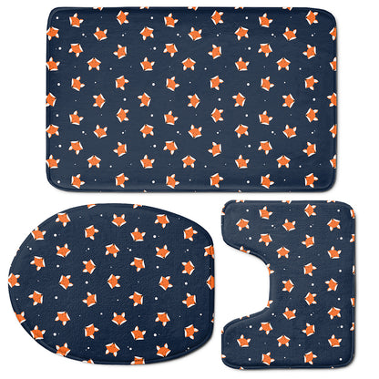 Orange Fox Pattern Print 3 Piece Bath Mat Set
