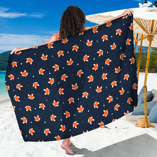 Orange Fox Pattern Print Beach Sarong Wrap