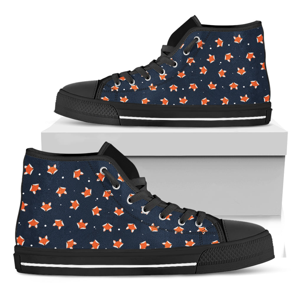 Orange Fox Pattern Print Black High Top Shoes