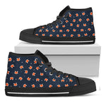 Orange Fox Pattern Print Black High Top Shoes