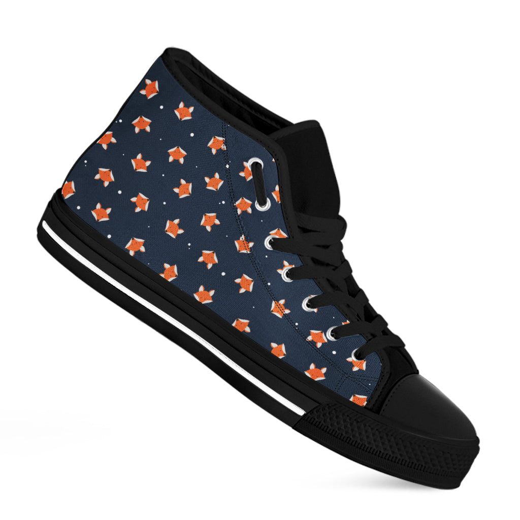 Orange Fox Pattern Print Black High Top Shoes