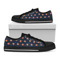 Orange Fox Pattern Print Black Low Top Sneakers
