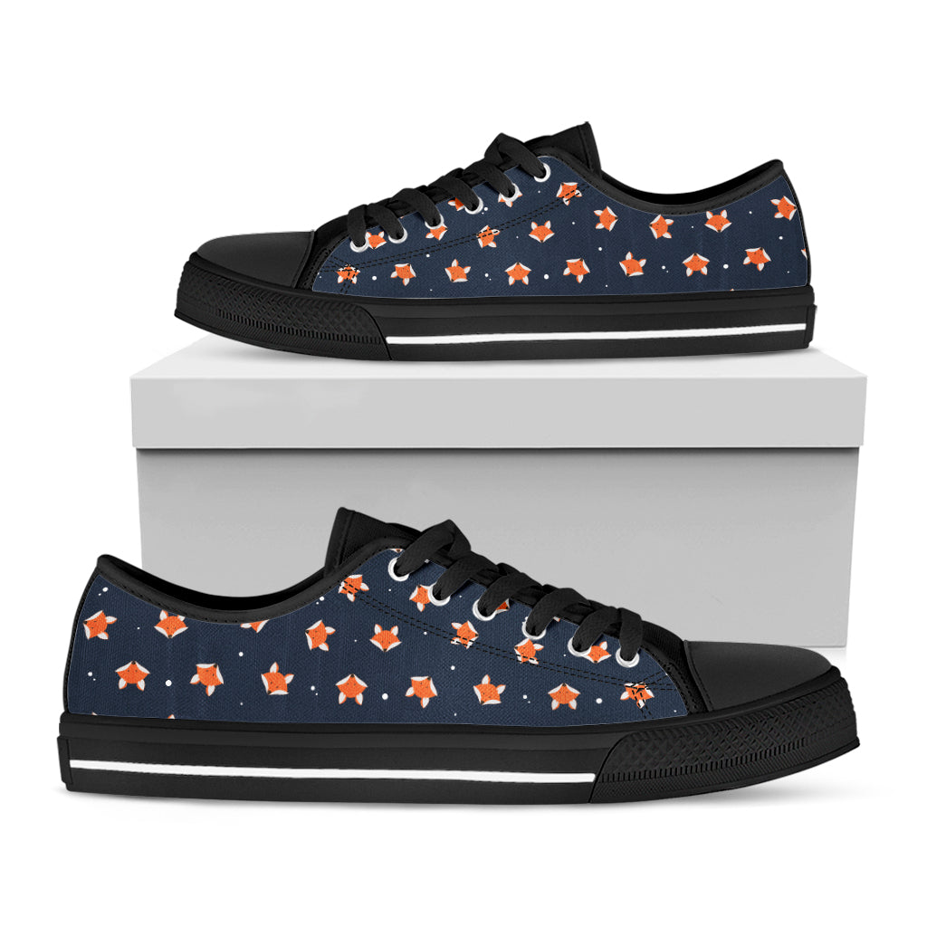 Orange Fox Pattern Print Black Low Top Shoes