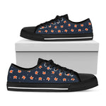 Orange Fox Pattern Print Black Low Top Shoes