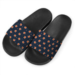 Orange Fox Pattern Print Black Slide Sandals