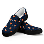 Orange Fox Pattern Print Black Slip On Shoes