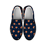 Orange Fox Pattern Print Black Slip On Shoes