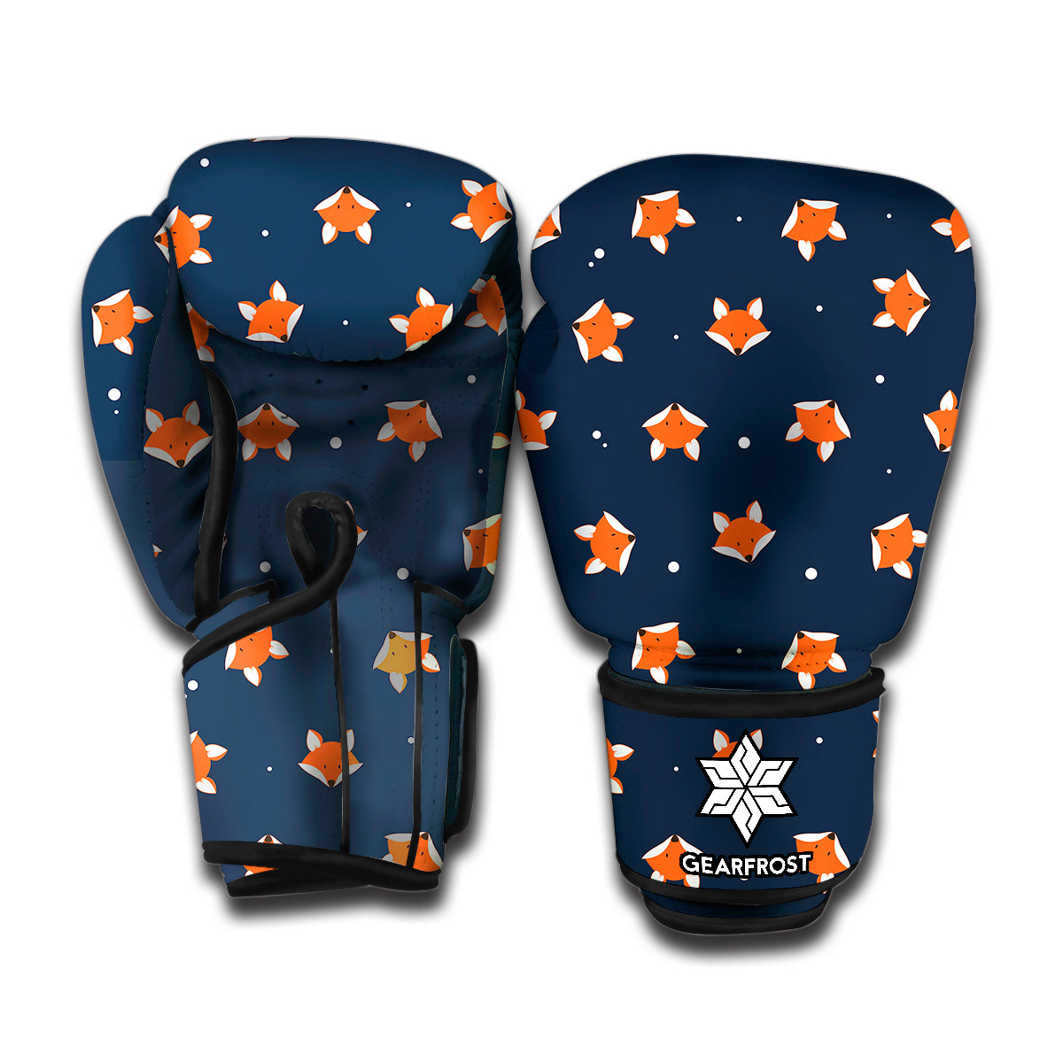 Orange Fox Pattern Print Boxing Gloves