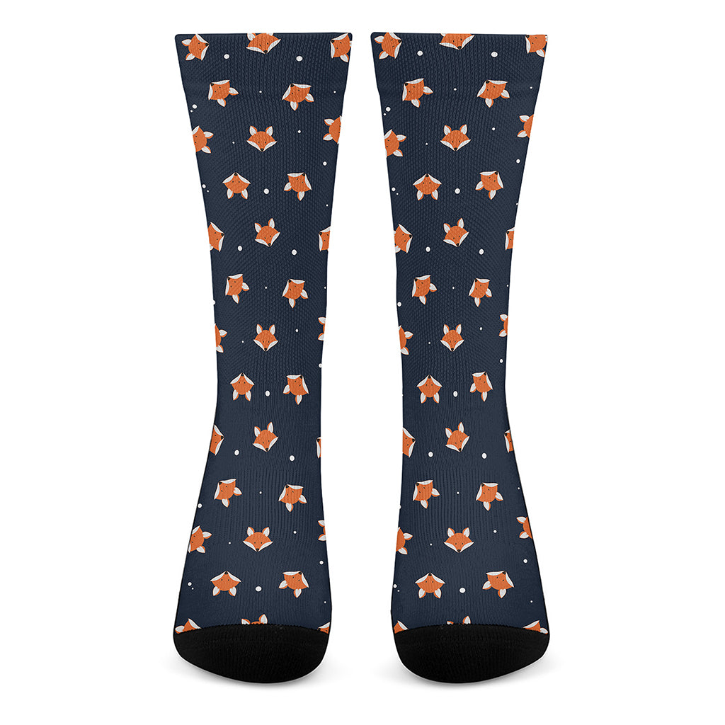 Orange Fox Pattern Print Crew Socks