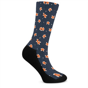 Orange Fox Pattern Print Crew Socks