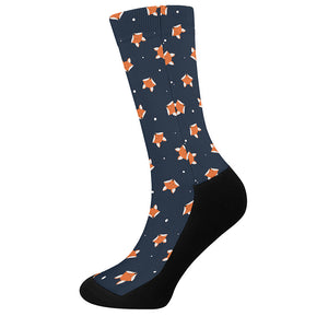 Orange Fox Pattern Print Crew Socks